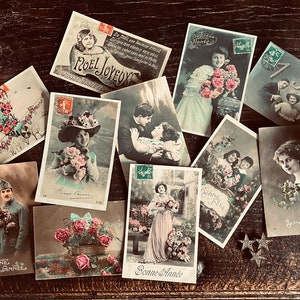 set di 12 biglietti di auguri di Capodanno del 1910 circa, autentiche cartoline francesi, edoardiane, felice anno nuovo.