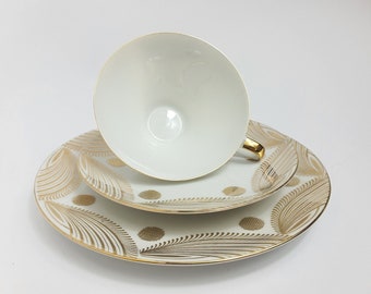 Hochwertige alte Sammeltasse Gedeck Vintage Porzellan Goldrand Winterling