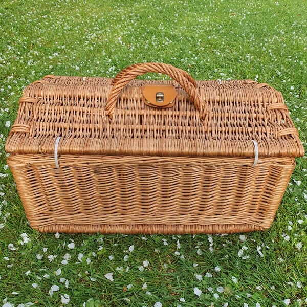 Vintage Braun Korb Picknickkorb/Korb mit 2 Deckeln, dekorativ 50X32 cm.