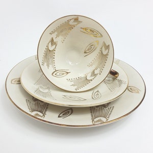 High-quality old collectible cup place setting vintage porcelain gold rim