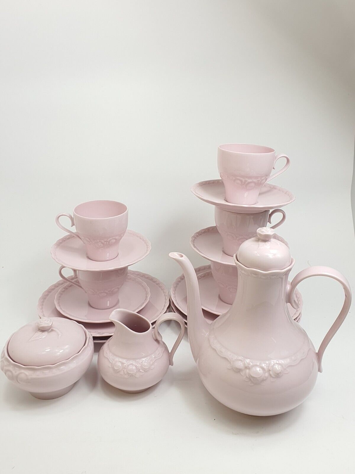 Hochwertiges Kaffeegeschirr von Hutschenreuther Vintage Porcelaine Rosé Desiree Rosa für 5 Personen