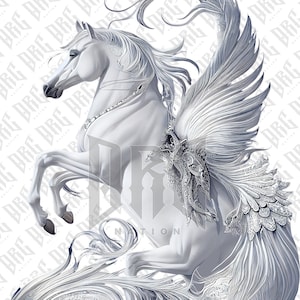 White Pegasus PNG | Winged Horse PNG | Pegasus Sublimation Design | Hand Drawn Pegasus | Horse with Wings PNG | Poster Shirts Sublimation