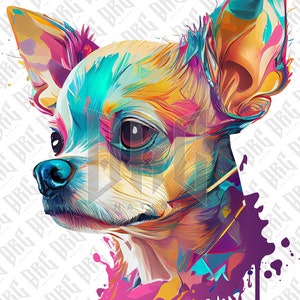 Colorful Chihuahua Dog PNG | Hand Drawn Dog Breed PNG | Chihuahua Portrait PNG | Dog Graphic Illustration | Sublimation Designs | Pet Art