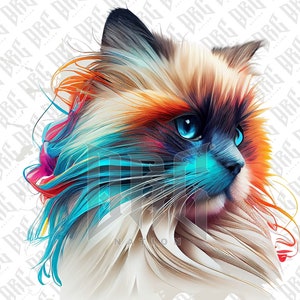 Ragdoll Cat PNG | Colorful Ragdoll Cat Sublimation for Shirts Art Mugs Tumbler | Cat Portrait PNG | Cat Illustration