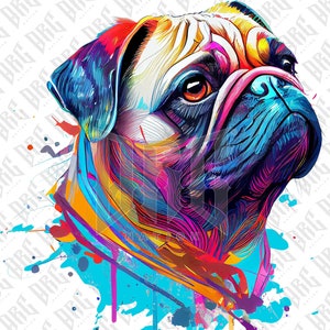 Pug PNG | Colorful Pug Dog PNG Breed Sublimation for Shirts Art Mugs Tumbler | Dog Portrait PNG | Dog Illustration