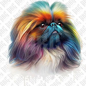 Colorful Pekingese Dog PNG | Hand Drawn Dog Breed PNG | Pekingese Portrait PNG | Dog Graphic Illustration | Sublimation Designs | Digital
