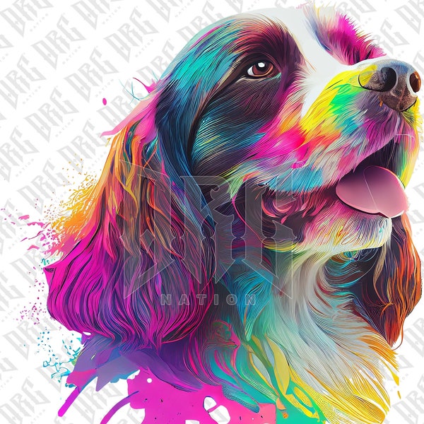 Colorful Spaniel Dog PNG | Colorful Spaniel Dog Breed Sublimation for Shirts Art Mugs Tumbler | Dog Portrait PNG | Dog Illustration