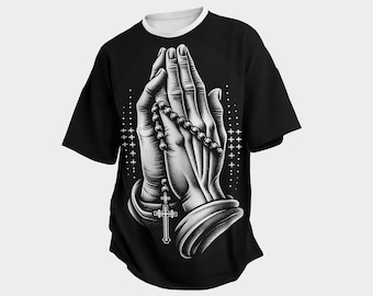 Praying Hands with Rosary Beads Vector Illustration