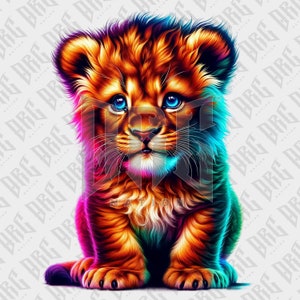 Colorful Neon Lion Digital PNG