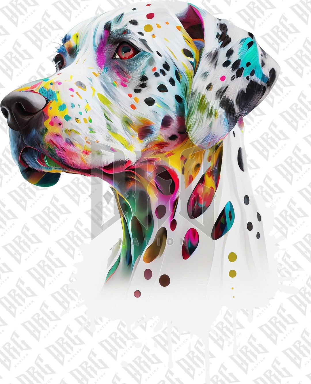 Colorful Dalmatian PNG Hand Drawn Dog Breed PNG Dalmatian Portrait