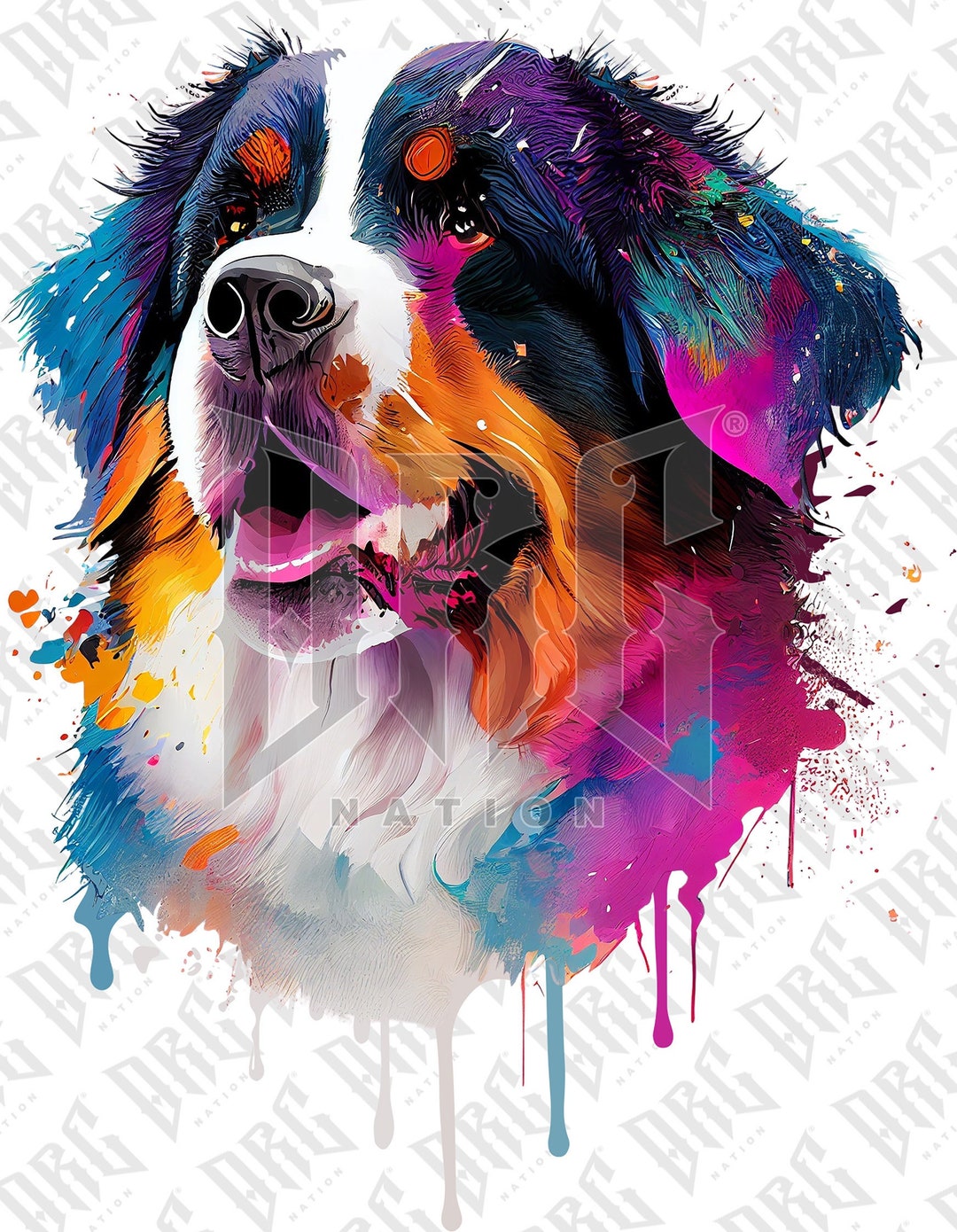 Colorful Bernese Mountain Dog Png Sublimation Design Download, Hand ...