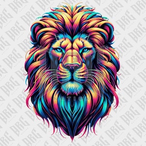 Colorful Neon Lion PNG Digital Art