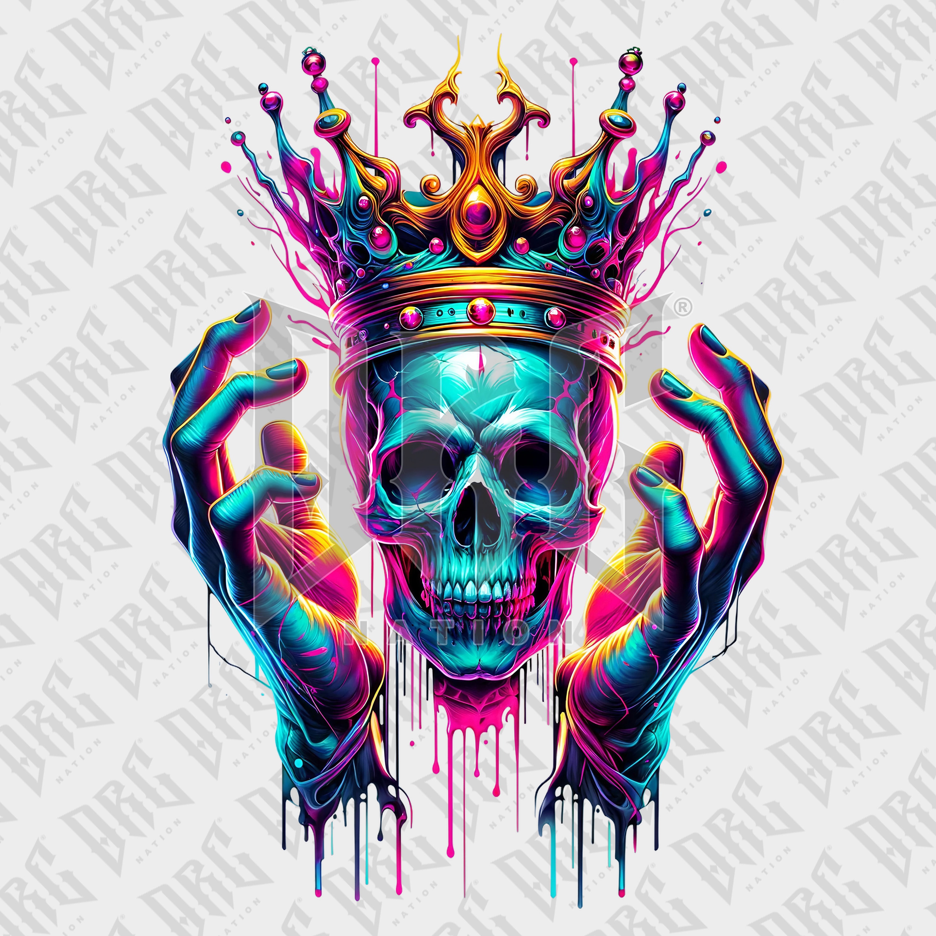 Colorful Neon Skull With Crown Digital PNG - Etsy