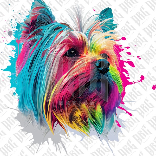 Yorkshire Terrier PNG | Colorful Yorkshire Terrier PNG Breed Sublimation for Shirts Art Mugs Tumbler | Dog Portrait PNG | Dog Illustration