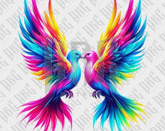 Colorful Twin Doves Artwork - Etsy