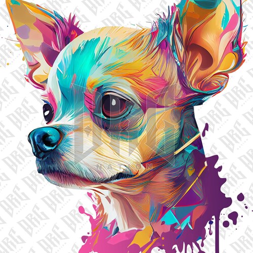 Bunter Chihuahua Hund PNG | Handgezeichnete Hunderasse PNG | Chihuahua Porträt PNG | Hund Grafik-Illustration | Sublimationsentwürfe | Tierkunst