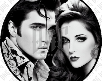 Lisa Marie and Elvis Presley PNG | Lisa Marie and Elvis Presley Sublimation Design | Hand Drawn Lisa Marie Presley Illustration PNG