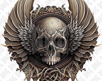 Skull with wings png sublimation design download, hand drawn skull png, skull png, sublimation designs download