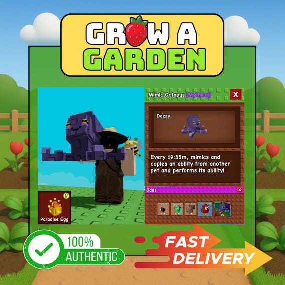 Code Roblox Grow A Garden : Mimic Octopus, Animaux, Sheckles - Livraison Super Rapide - Neuf