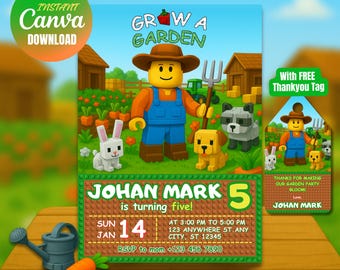 Editable Roblox Grow a Garden Birthday Invitation for Boys, Farm Theme, Farm Party Evite, Grow Garden-Inspired farm, Grow garden invite, GAG