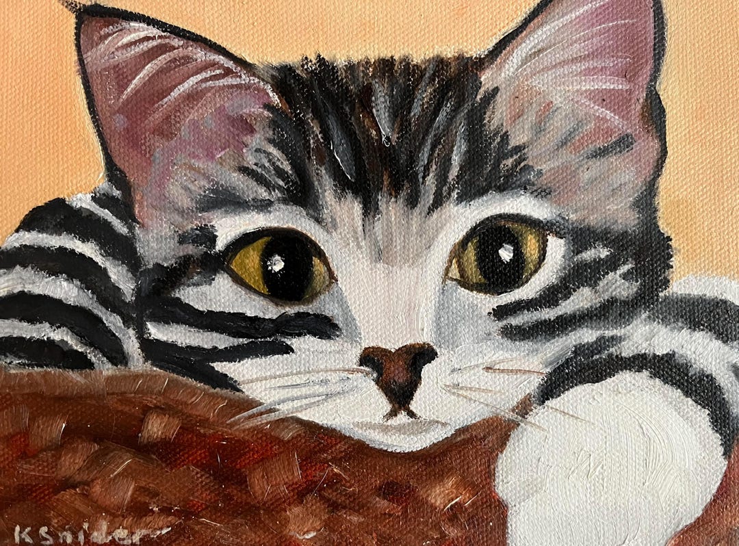 Kitten Grey Tabby Cat Original Hand Painted Oil Painting on 6X8 ...