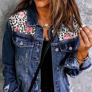 Custom Ivory Peony Floral Women's Relaxed Fit Denim Jacket 2x