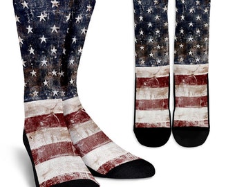 American Flag Socks | Handcrafted Vintage Patriotic Style | Retro-Style Distressed American Flag Socks | Patriotic Men’s Athletic Wear