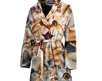 Women's Cats Bathrobe | Handcrafted Premium Polyester | Playful Cat Design | Perfect Gift for Cat Lovers |  Cozy & Lightweight