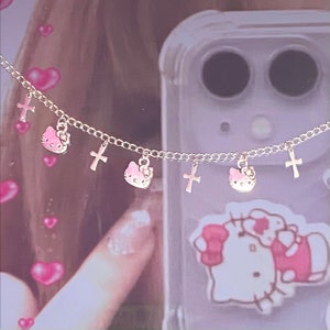 kawaii kitty handmade mini cross multiple charm necklace choker !