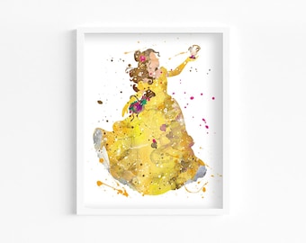 Belle and Chip Watercolor Print, Home Decor, Wall Art, Nursery Kids Poster