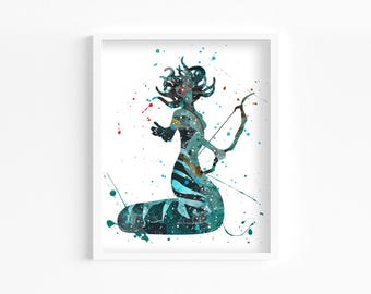 Medusa Watercolor Print, Home Decor, Wall Art, Game Greek Mythology Legend Poster