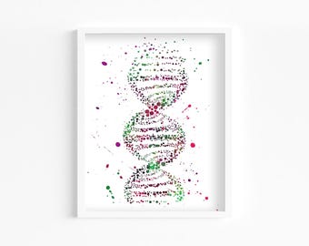 DNA Molecules Watercolor Print, Home Decor, Wall Art, Educational, Science and Biology Poster