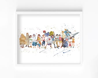 Anime Group Picture Watercolor Print, Home Decor, Wall Art, Manga, Anime