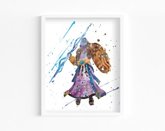 Zeus Watercolor Print, Home Decor, Wall Art, Game Greek Mythology Legend Poster