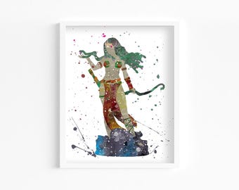 Medusa Watercolor Print, Home Decor, Wall Art, Game Greek Mythology Legend Poster