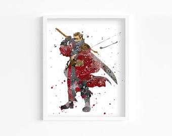 Auron Watercolor Print, Home Decor, Wall Art, Gaming Room, Gamer Retro Poster