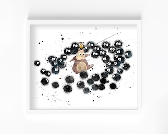 Boh and Yubaba's Bird Watercolor Print, Home Decor, Wall Art, Manga, Anime