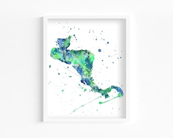 Central America Watercolor Print, Home Decor, Wall Art, Educational, Traveling, Map and Landmark Poster