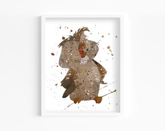 Archimedes Owl Watercolor Print, Home Decor, Wall Art, Nursery Kids Poster