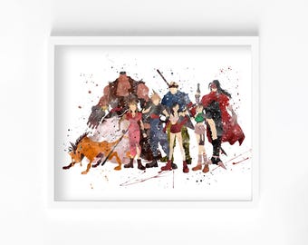 Final Fantasy VII Team Watercolor Print, Gaming Room Wall Art, RPG Decor