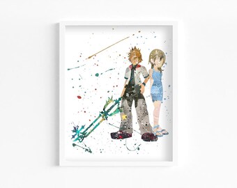 Roxas Namine Watercolor Print, Home Decor, Wall Art, Gaming Room, Gamer Retro Poster
