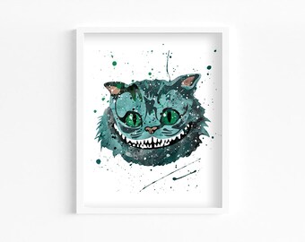 Cheshire Cat Watercolor Print, Home Decor, Wall Art, Nursery, Kids and Children Poster