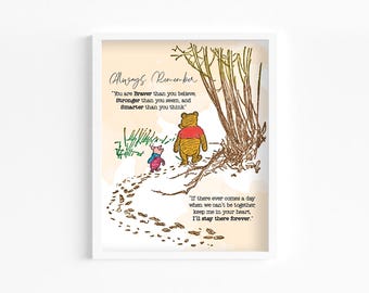 Winnie the Pooh Piglet Watercolor Print, Friendship Quote Nursery Wall Art