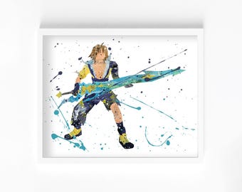 Tidus Watercolor Print, Home Decor, Wall Art, Gaming Room, Gamer Retro Poster