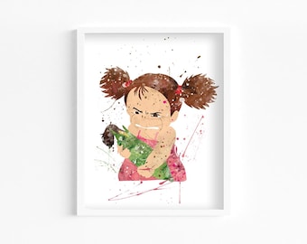 Mei holding Corn Watercolor Print, Home Decor, Wall Art, Manga and Anime Poster