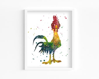 Heihei Rooster Watercolor Print, Home Decor, Wall Art, Nursery Kids Poster