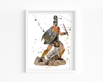 Achilles Watercolor Print, Home Decor, Wall Art, Game Greek Mythology Legend Poster