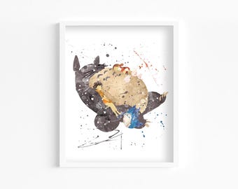 Big Anime Cat and Friends Sleeping Watercolor Print, Home Decor, Wall Art, Manga Poster