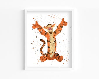 Tigger Watercolor Print, Home Decor, Wall Art, Nursery, Kids and Children Poster