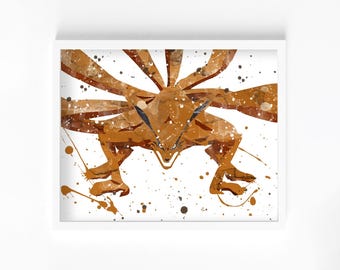 Beast Nine-Tailed Fox Monster Watercolor Print, Home Decor, Wall Art, Manga, Anime Epic Shinobi